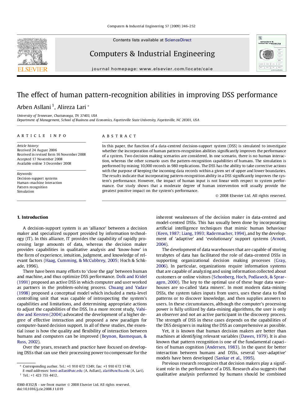 The effect of human pattern-recognition abilities in improving DSS performance