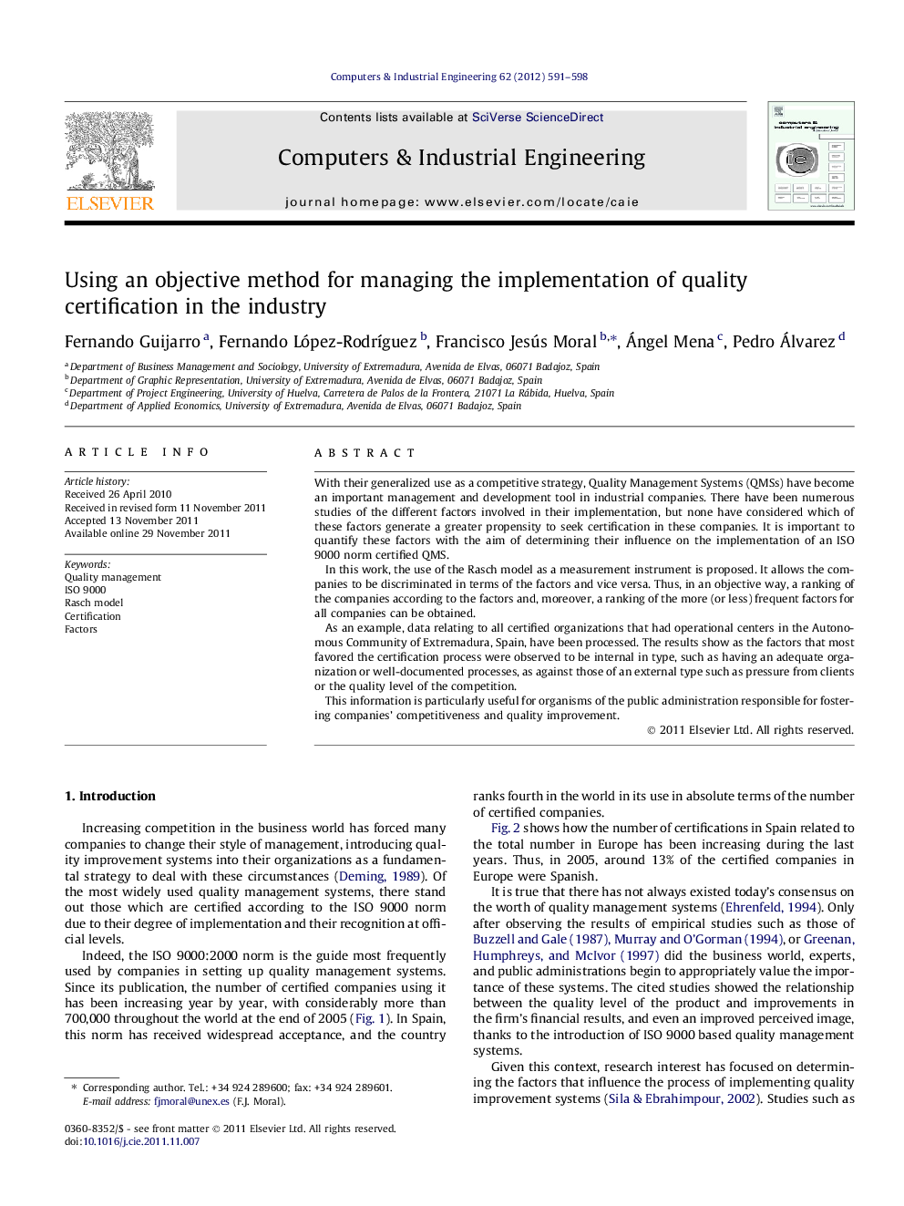 Using an objective method for managing the implementation of quality certification in the industry