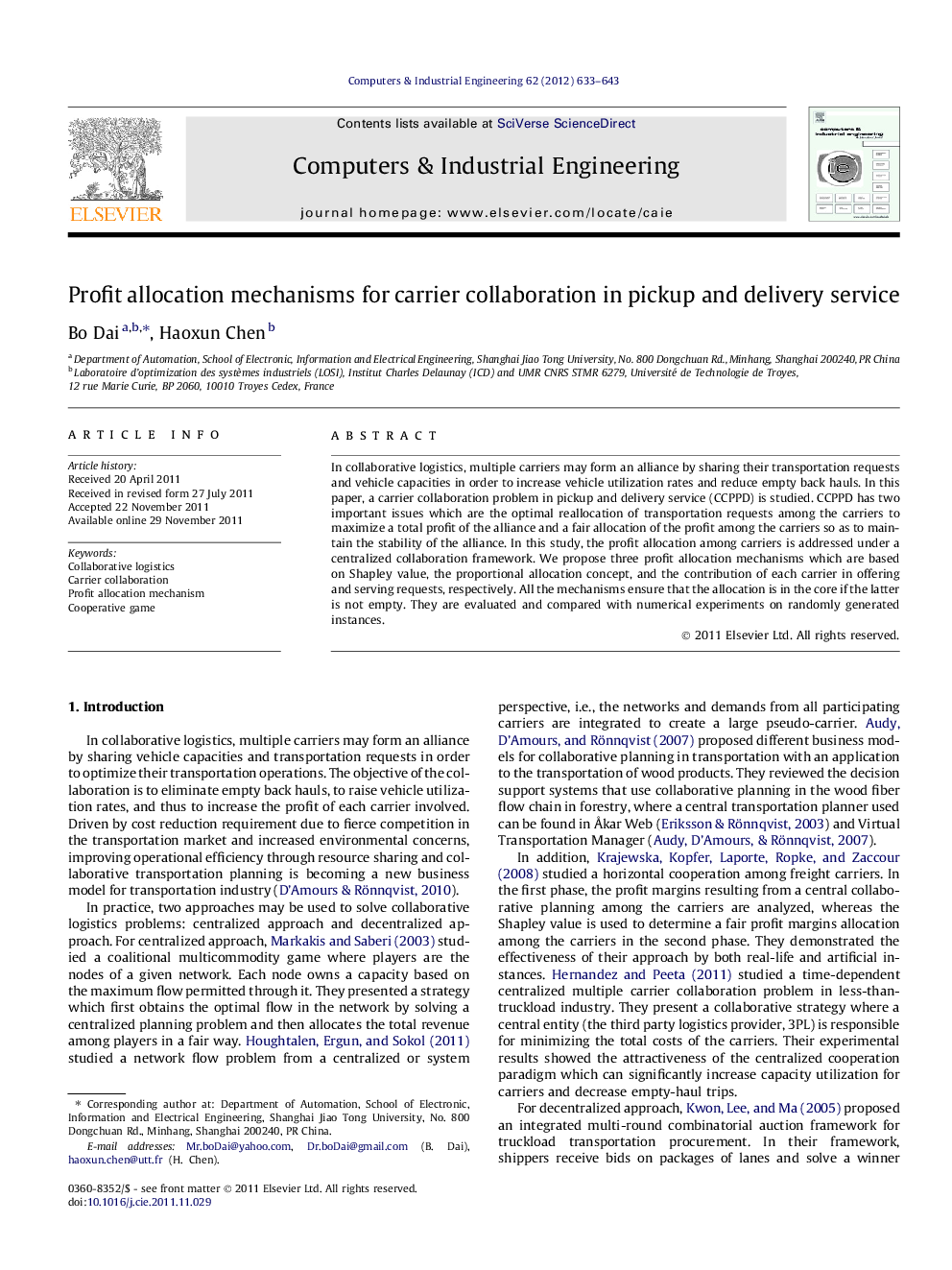 Profit allocation mechanisms for carrier collaboration in pickup and delivery service