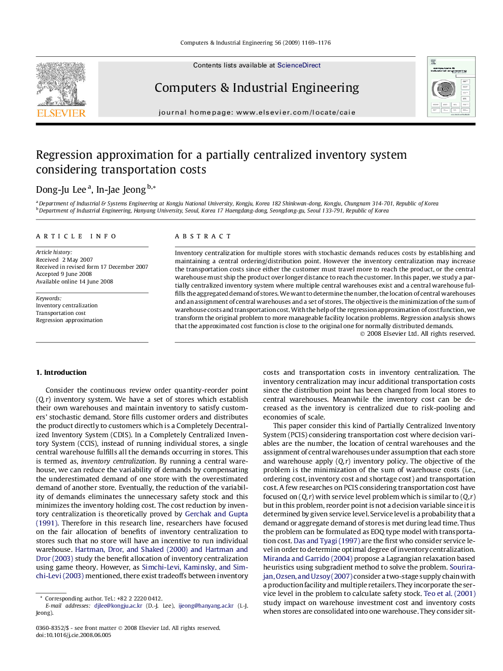 Regression approximation for a partially centralized inventory system considering transportation costs