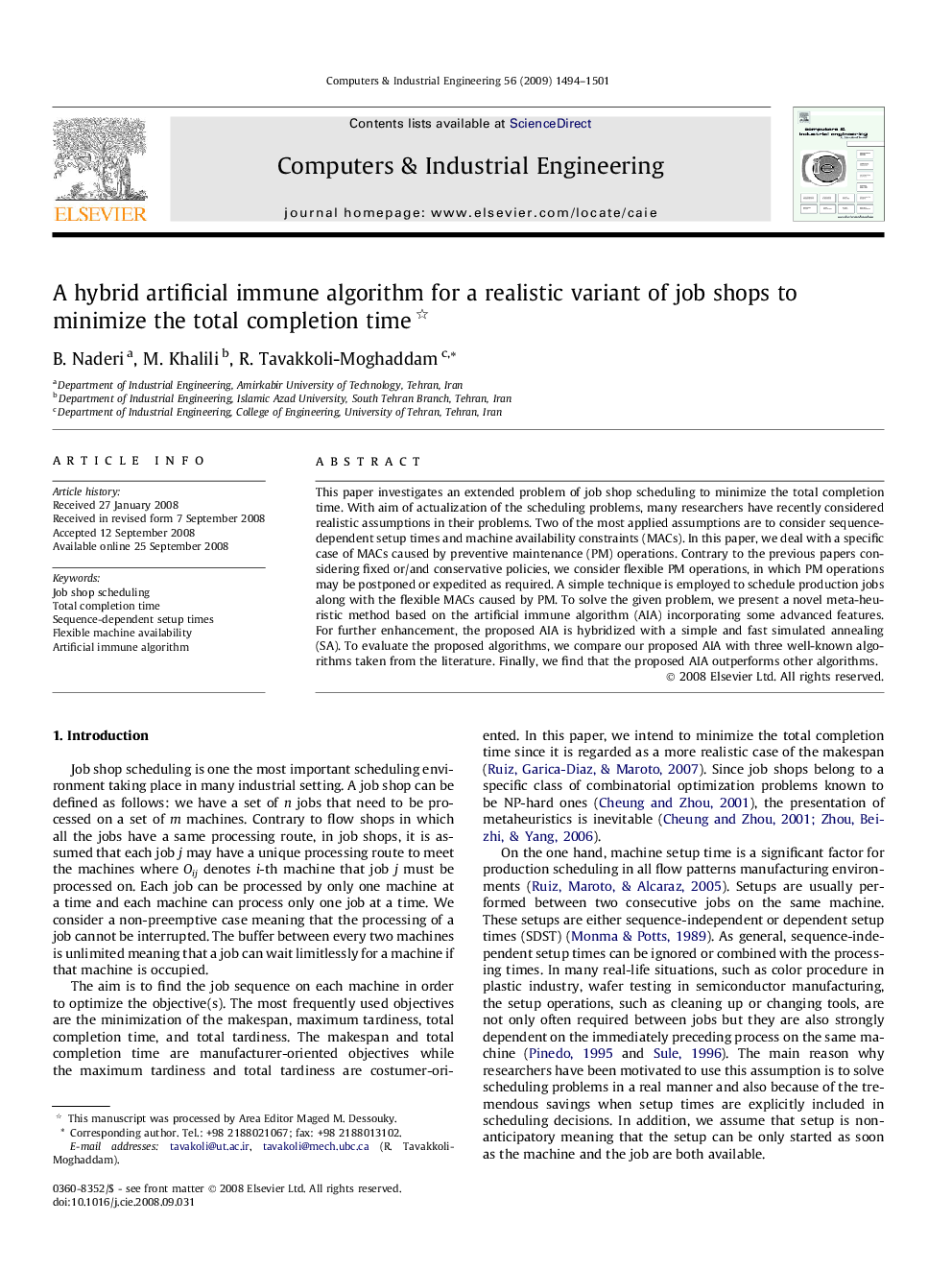 A hybrid artificial immune algorithm for a realistic variant of job shops to minimize the total completion time