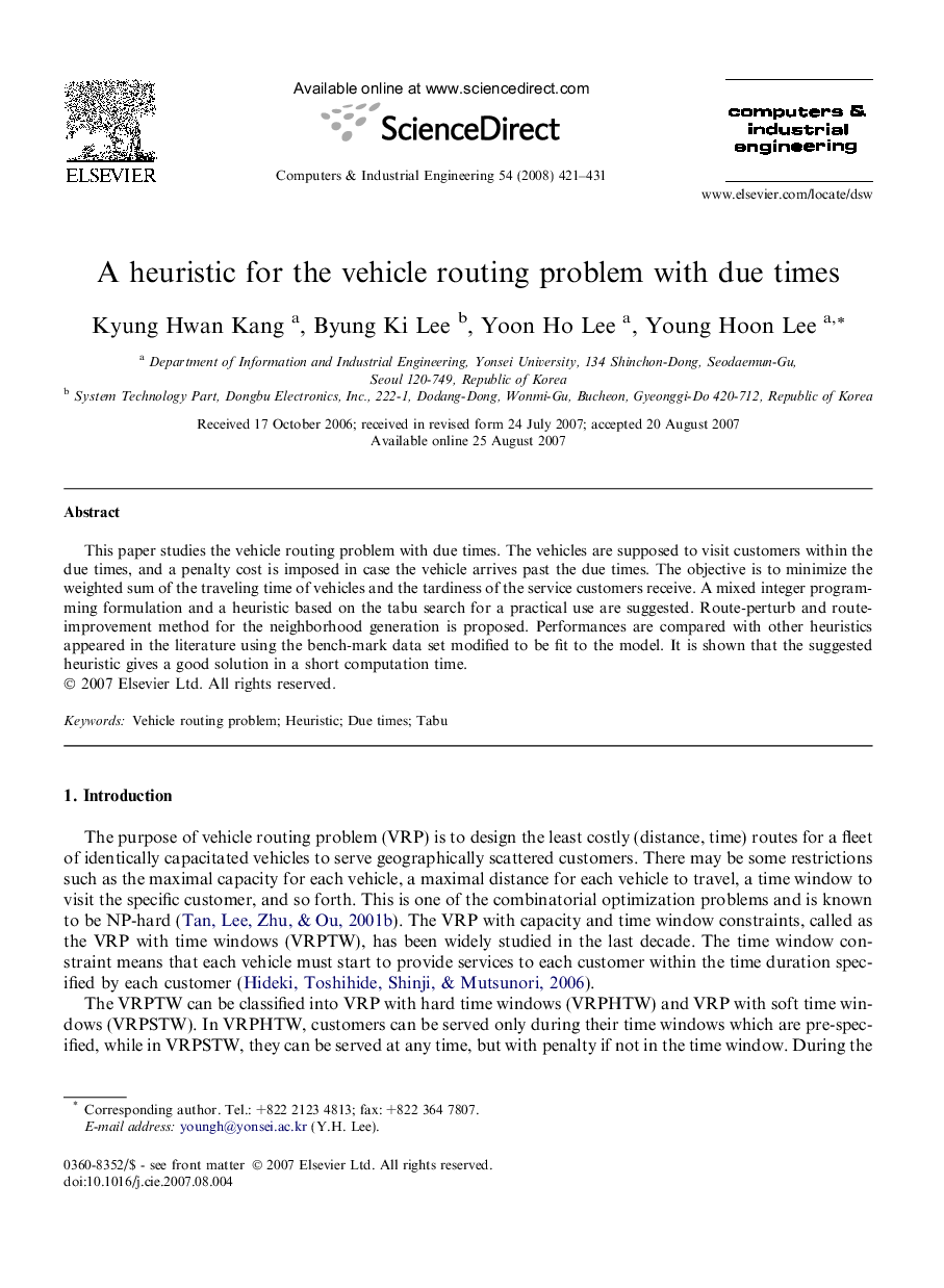 A heuristic for the vehicle routing problem with due times