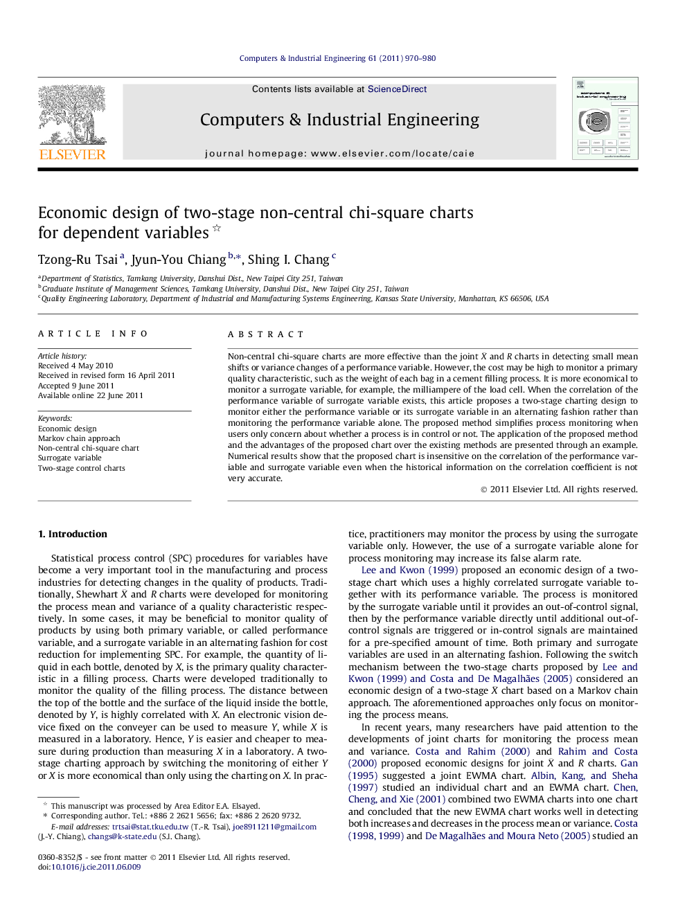 Economic design of two-stage non-central chi-square charts for dependent variables 