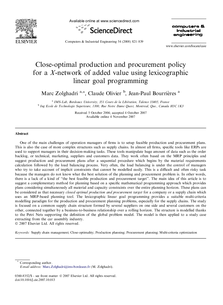 Close-optimal production and procurement policy for a X-network of added value using lexicographic linear goal programming