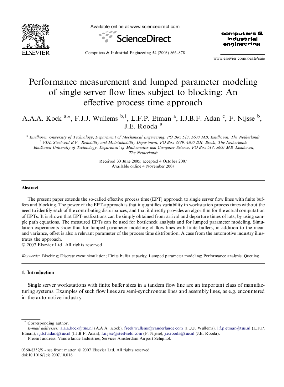 عکس صفحه اول مقاله: Performance measurement and lumped parameter modeling of single server flow lines subject to blocking: An effective process time approach Performance measurement and lumped parameter modeling of single server flow lines subject to blocking: An effective process time approach