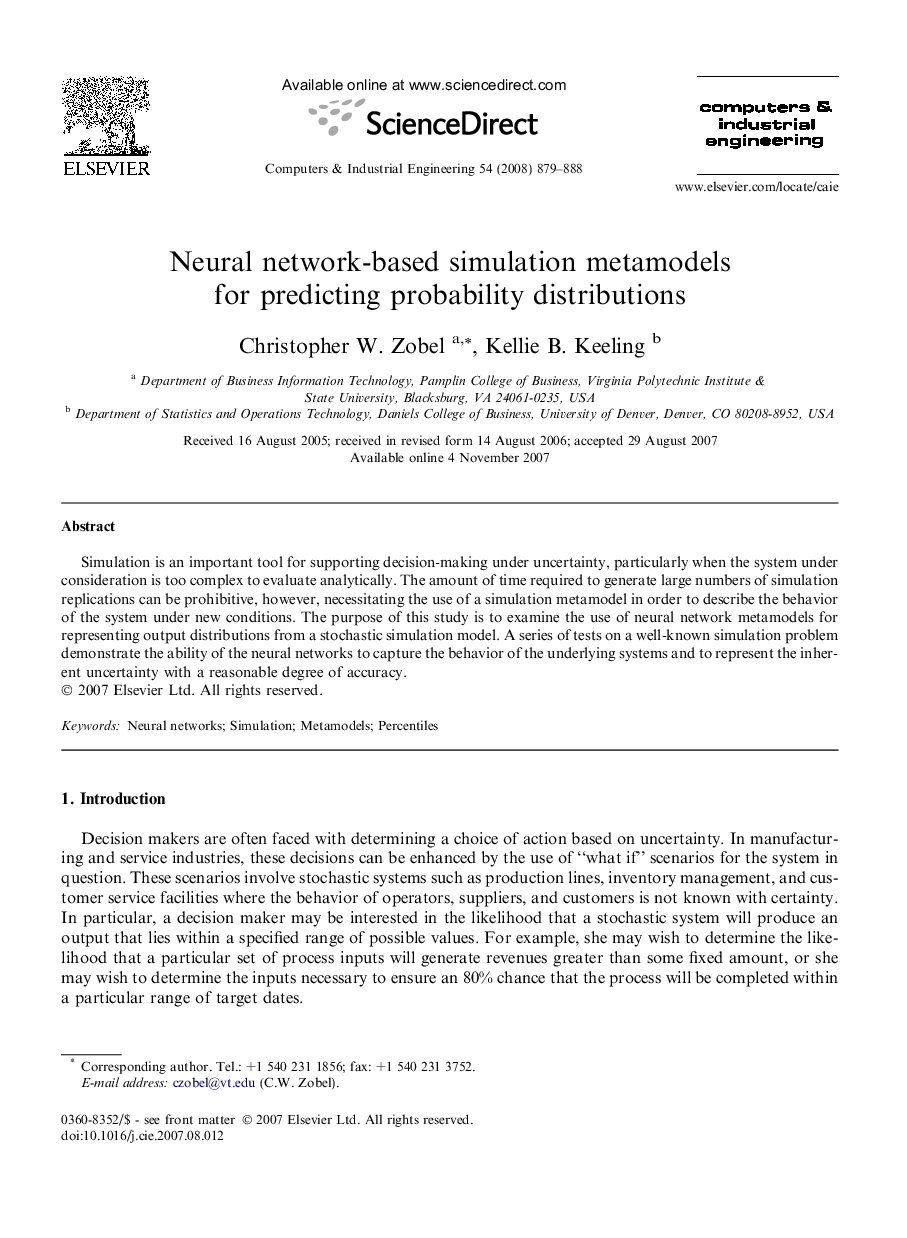 Neural network-based simulation metamodels for predicting probability distributions