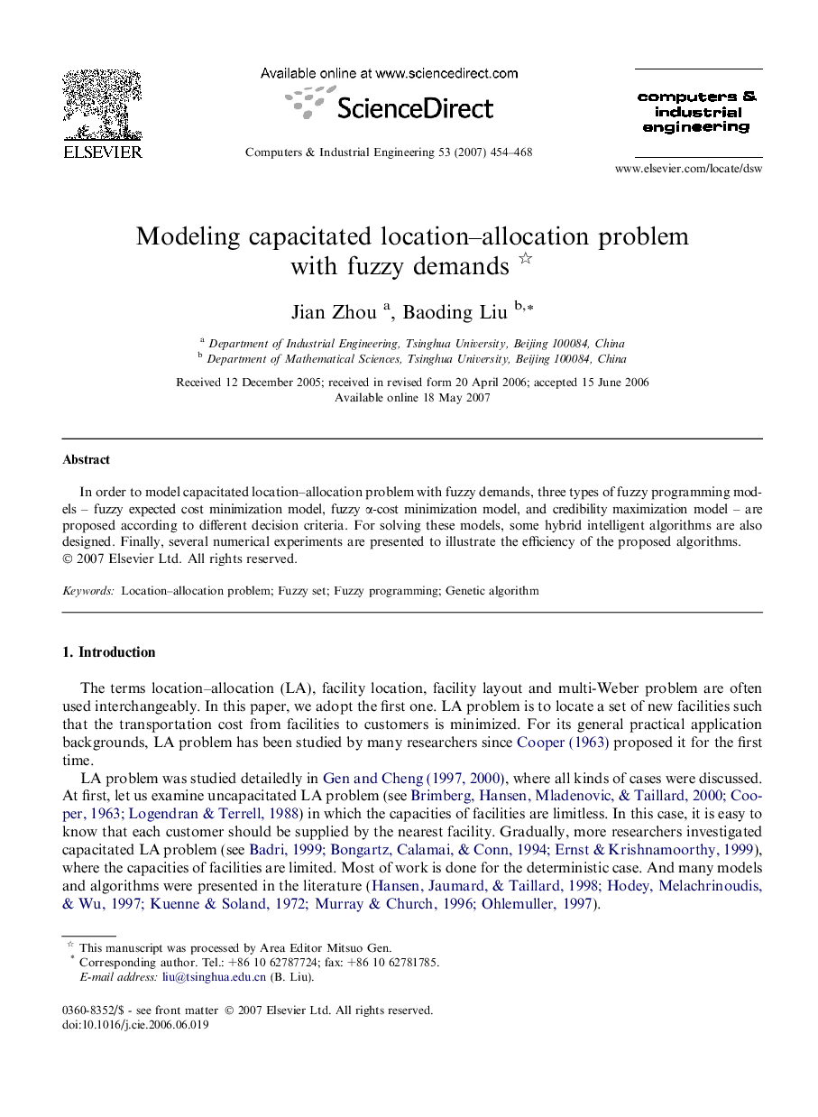 Modeling capacitated location–allocation problem with fuzzy demands 