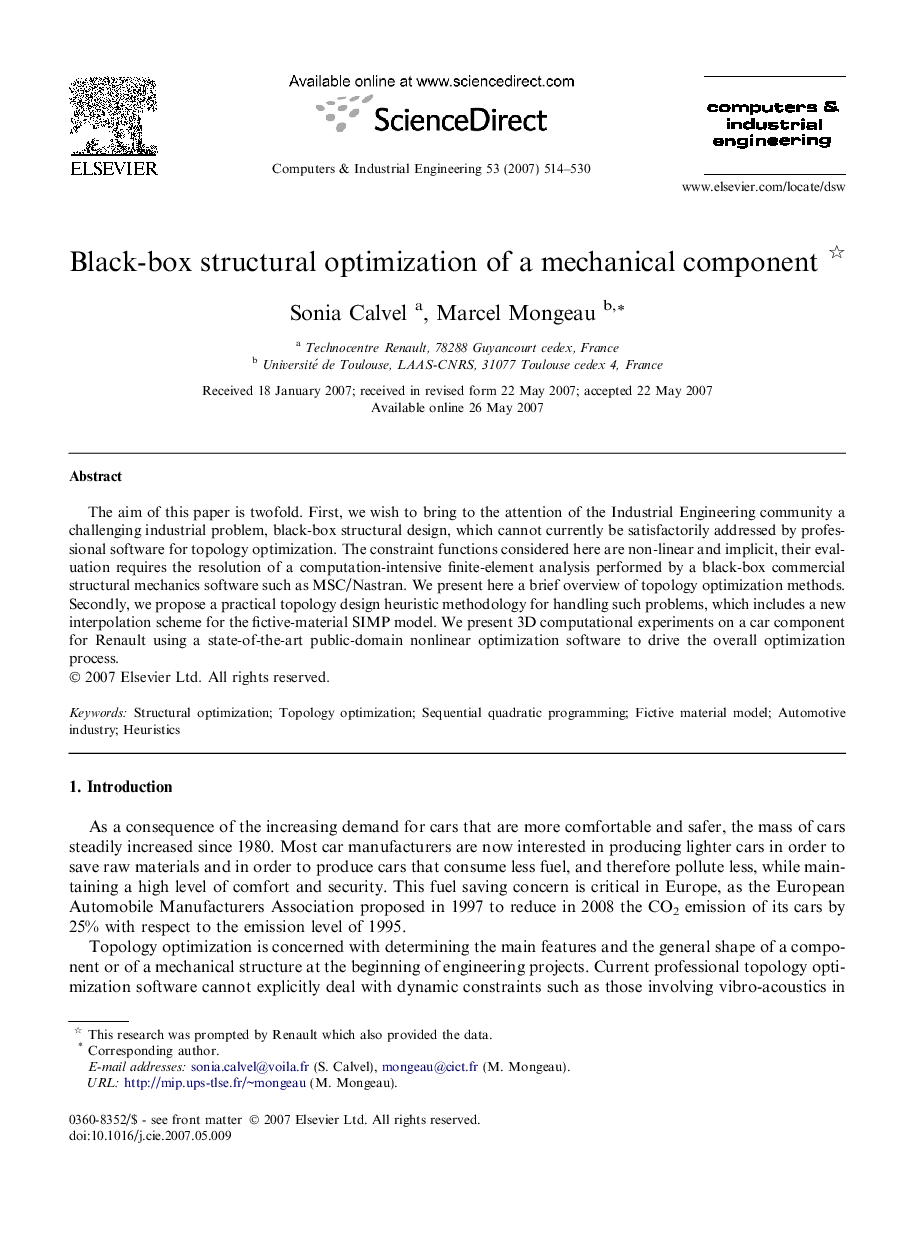 Black-box structural optimization of a mechanical component