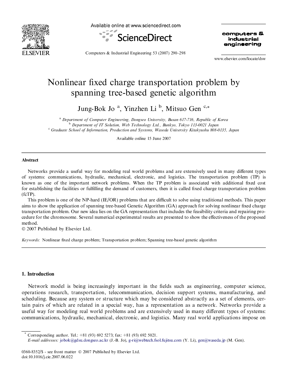 Nonlinear fixed charge transportation problem by spanning tree-based genetic algorithm