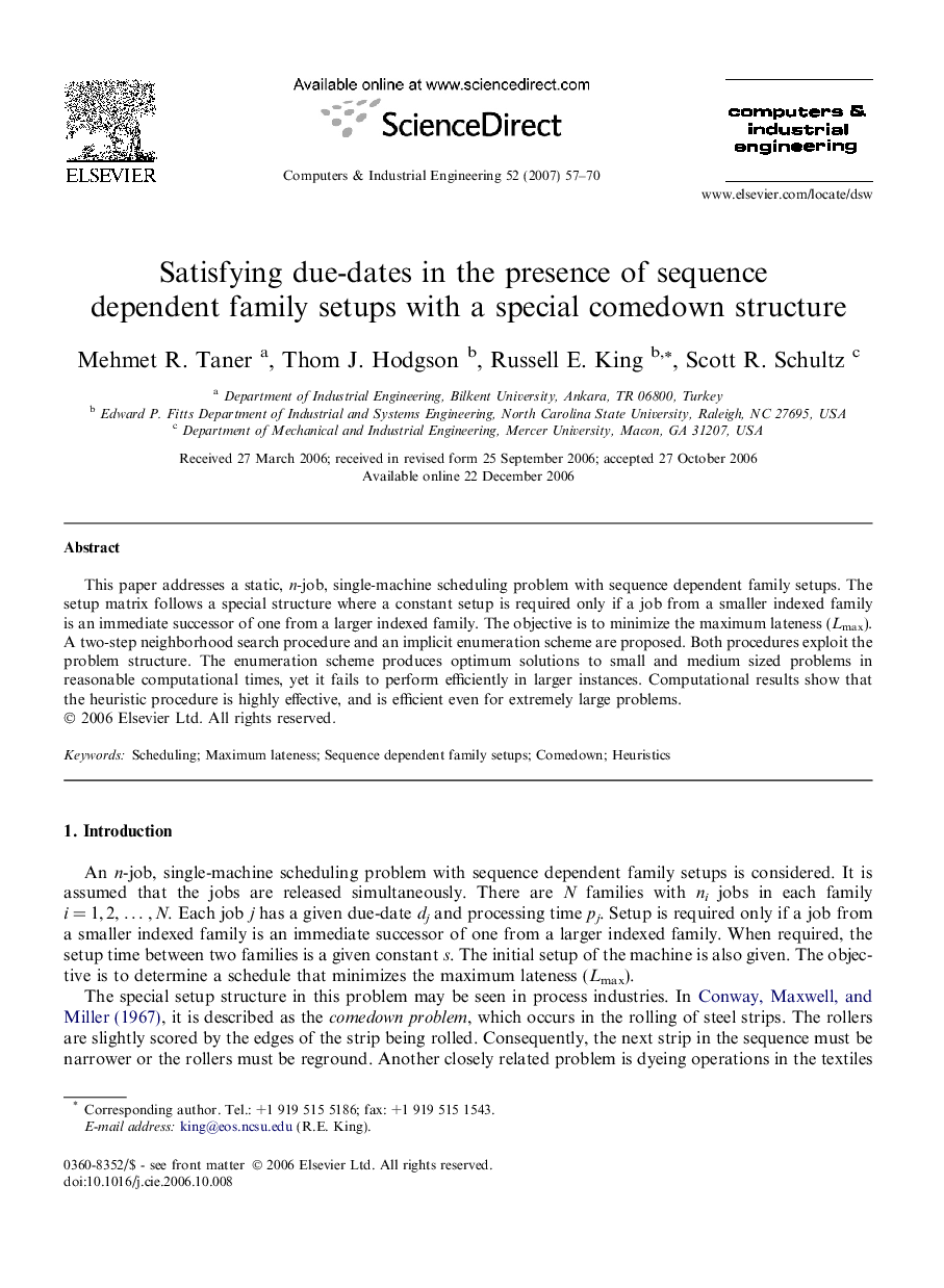 Satisfying due-dates in the presence of sequence dependent family setups with a special comedown structure