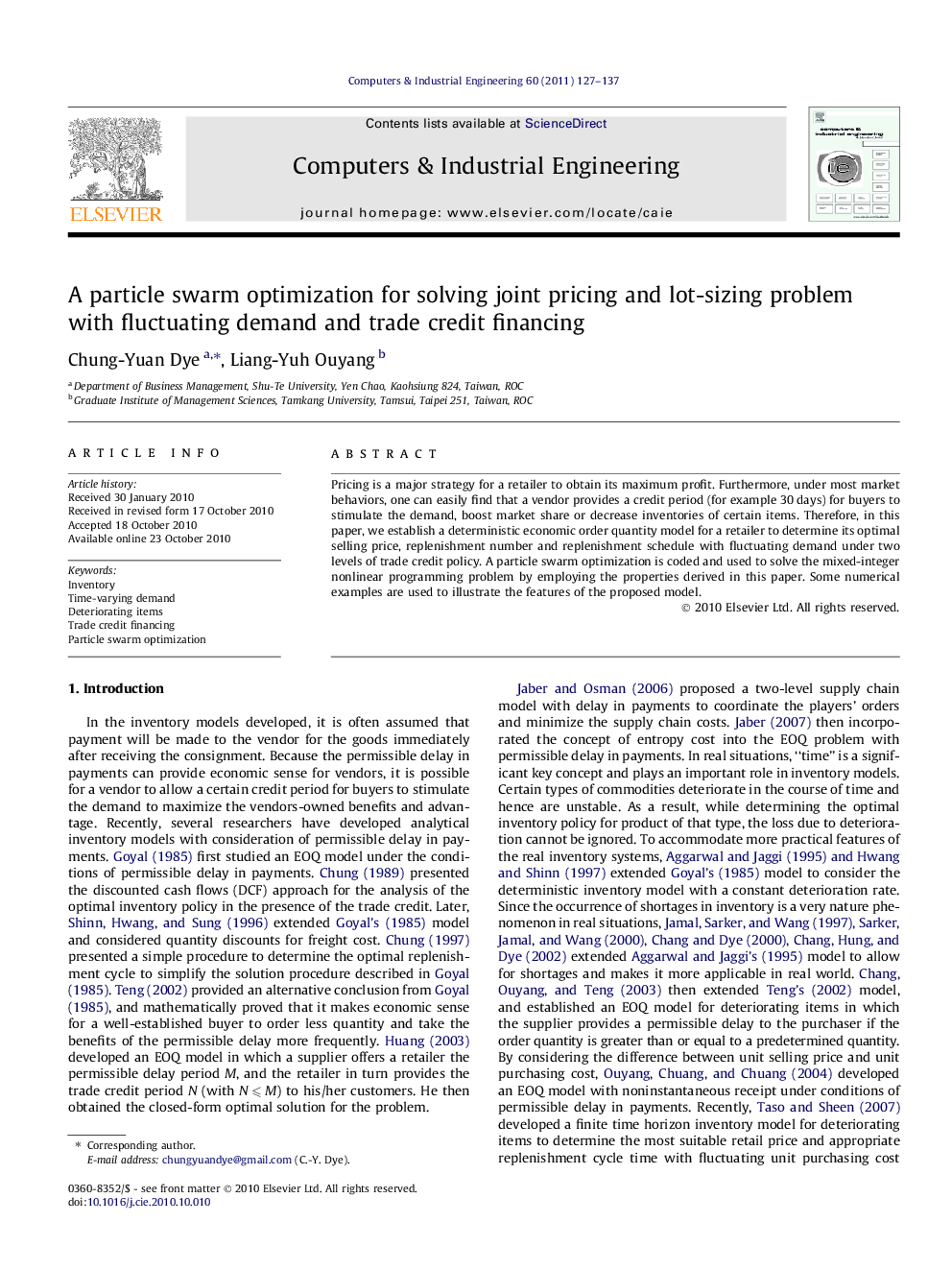 A particle swarm optimization for solving joint pricing and lot-sizing problem with fluctuating demand and trade credit financing