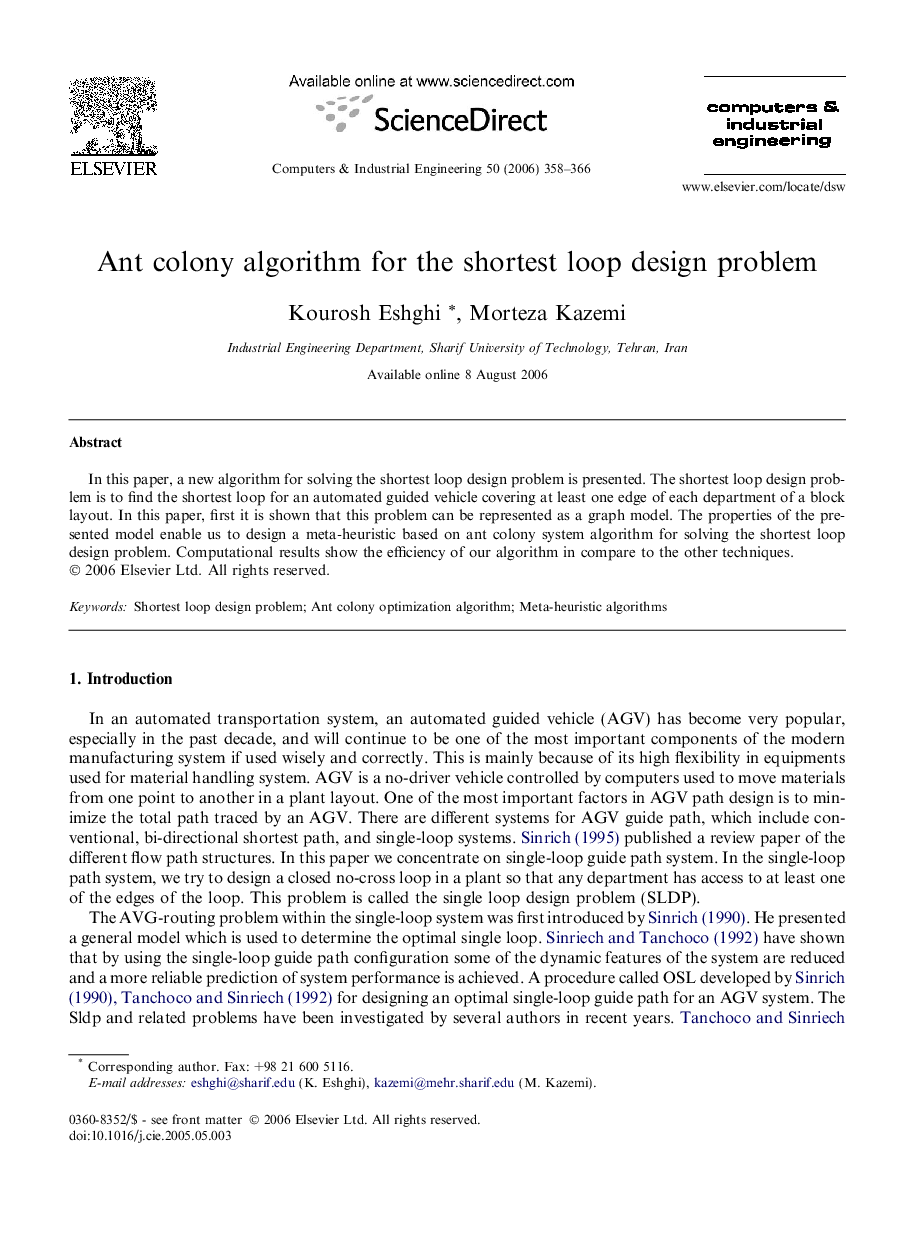 Ant colony algorithm for the shortest loop design problem