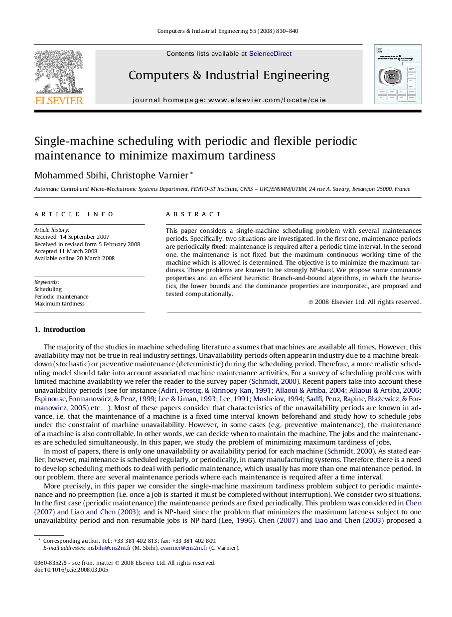 Single-machine scheduling with periodic and flexible periodic maintenance to minimize maximum tardiness