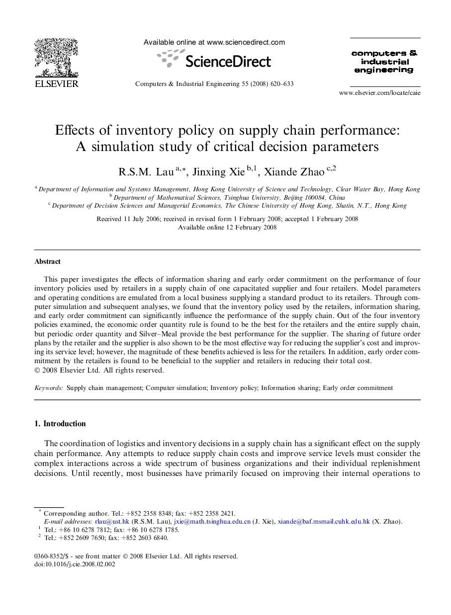 Effects of inventory policy on supply chain performance: A simulation study of critical decision parameters