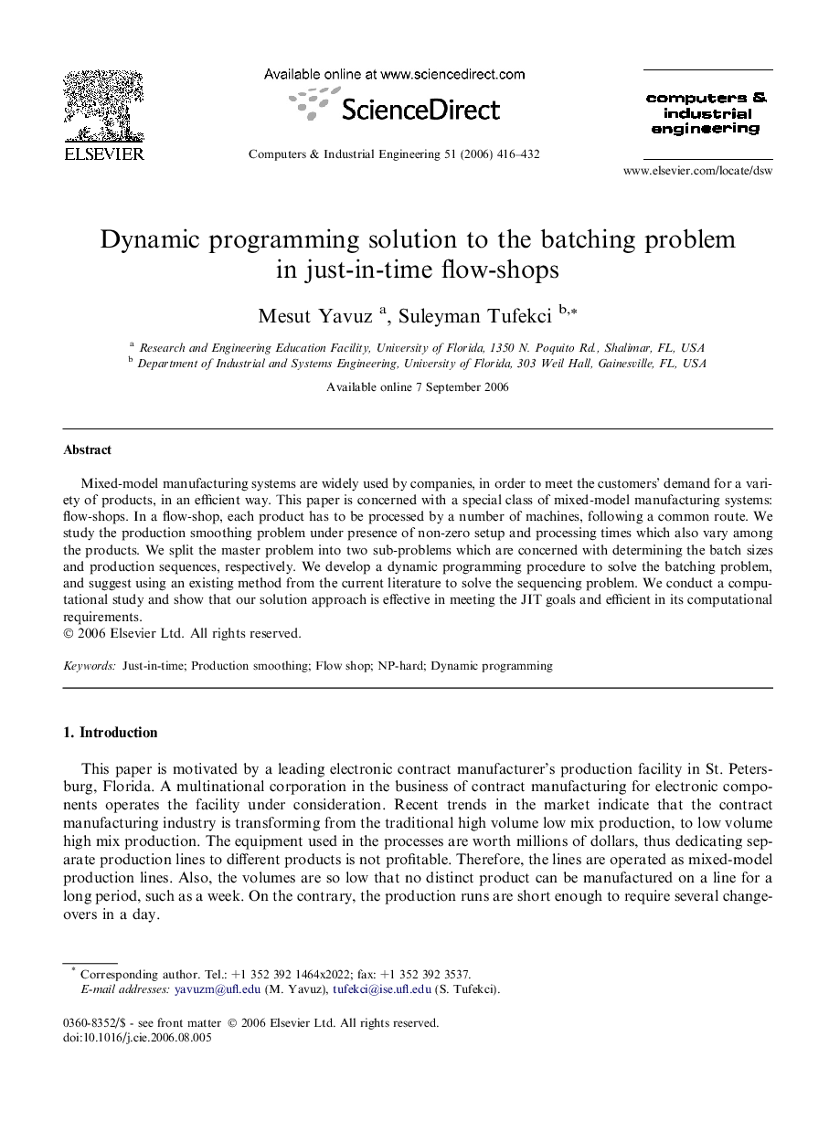 عکس صفحه اول مقاله: Dynamic programming solution to the batching problem in just-in-time flow-shops Dynamic programming solution to the batching problem in just-in-time flow-shops