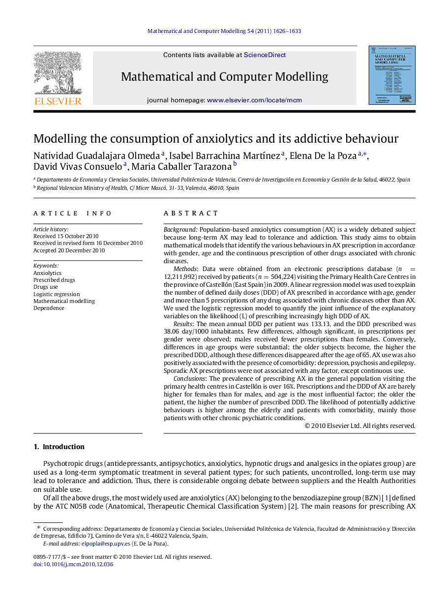 Modelling the consumption of anxiolytics and its addictive behaviour