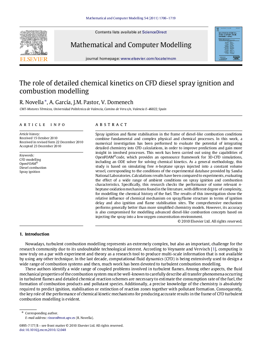 The role of detailed chemical kinetics on CFD diesel spray ignition and combustion modelling