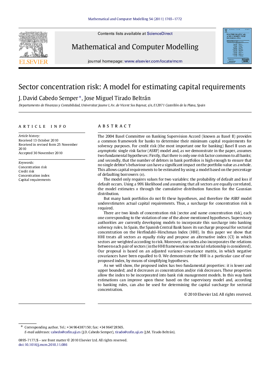 Sector concentration risk: A model for estimating capital requirements