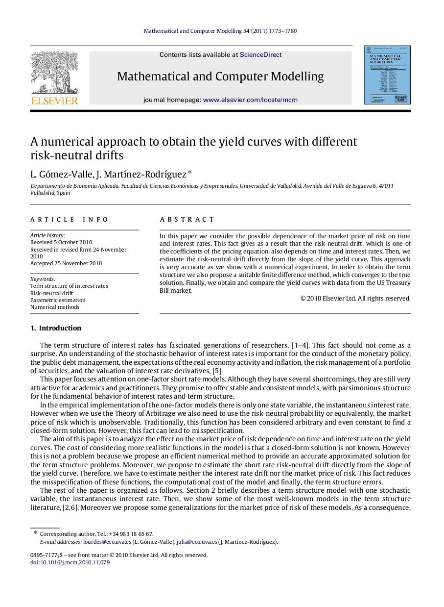 A numerical approach to obtain the yield curves with different risk-neutral drifts