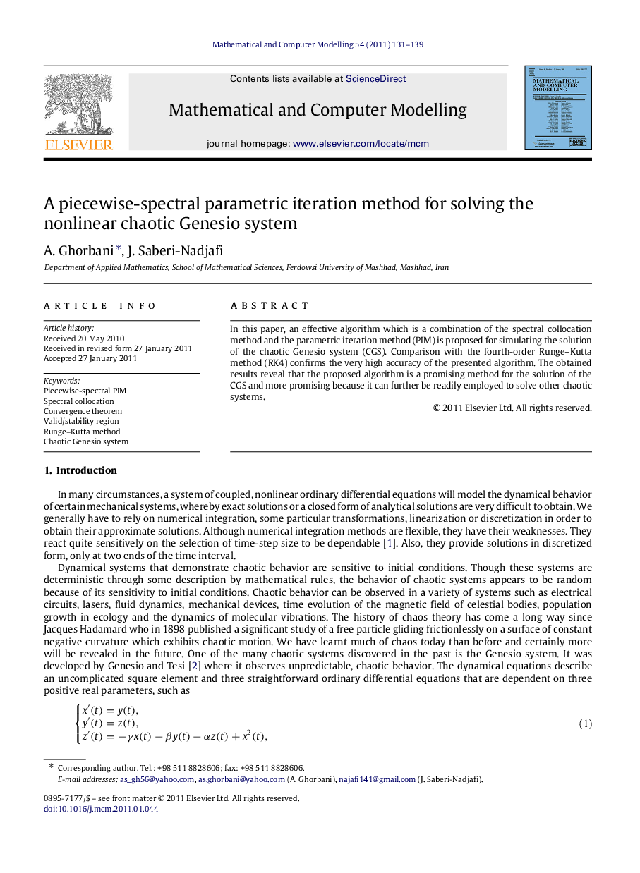 A piecewise-spectral parametric iteration method for solving the nonlinear chaotic Genesio system