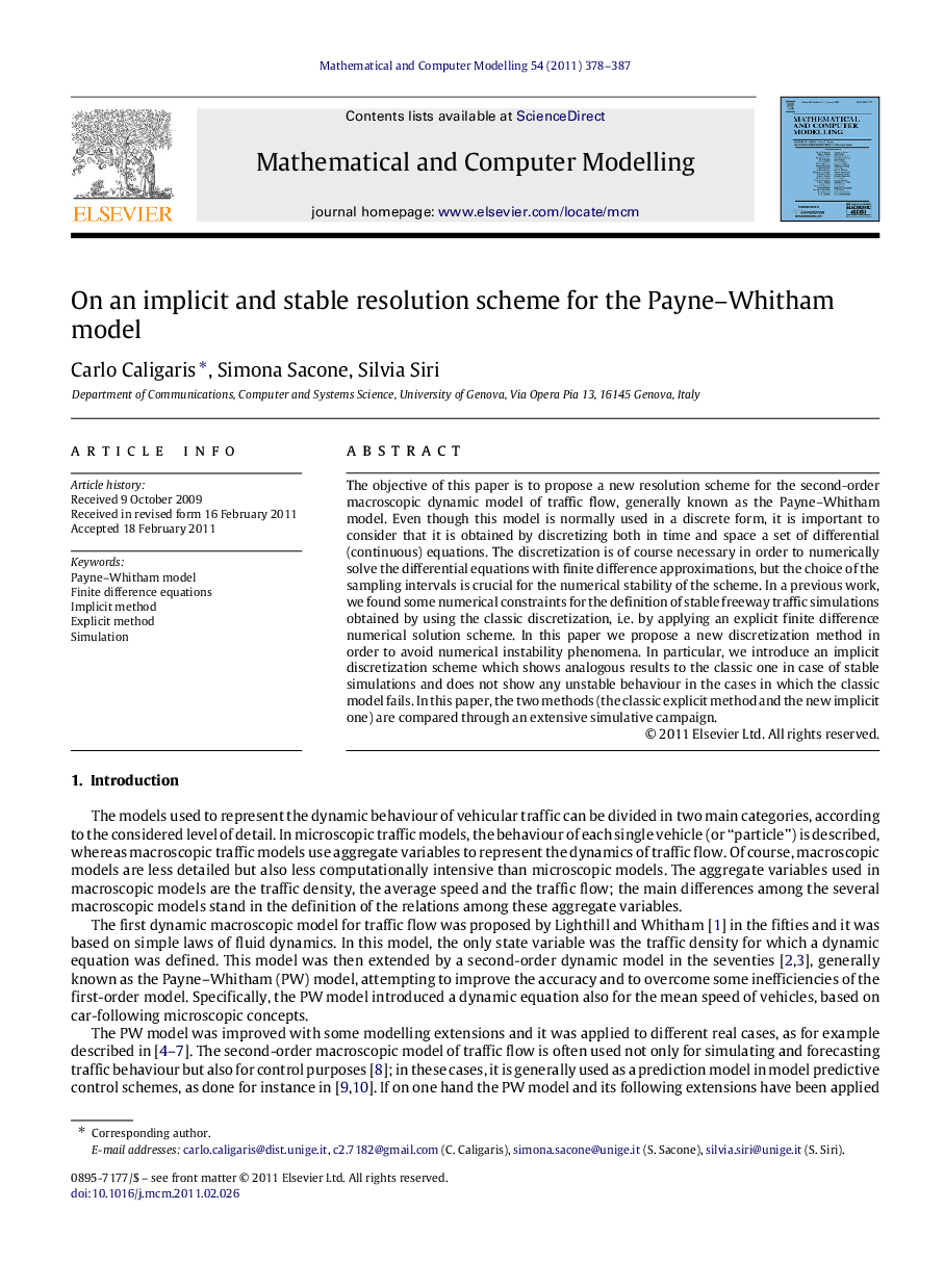 On an implicit and stable resolution scheme for the Payne–Whitham model