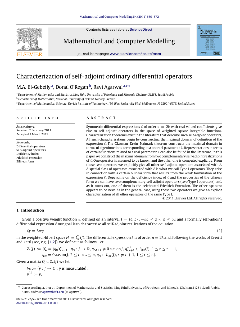 Characterization of self-adjoint ordinary differential operators