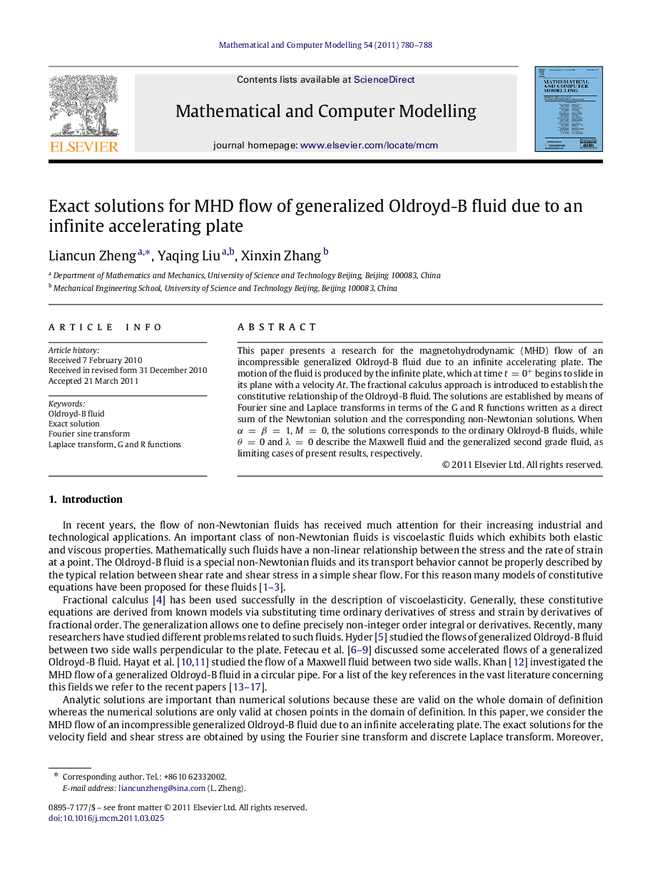 Exact solutions for MHD flow of generalized Oldroyd-B fluid due to an infinite accelerating plate