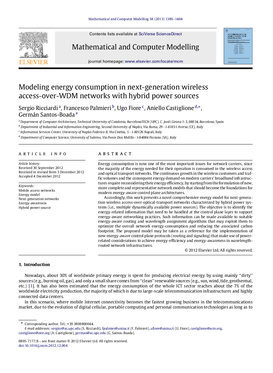 Modeling energy consumption in next-generation wireless access-over-WDM networks with hybrid power sources