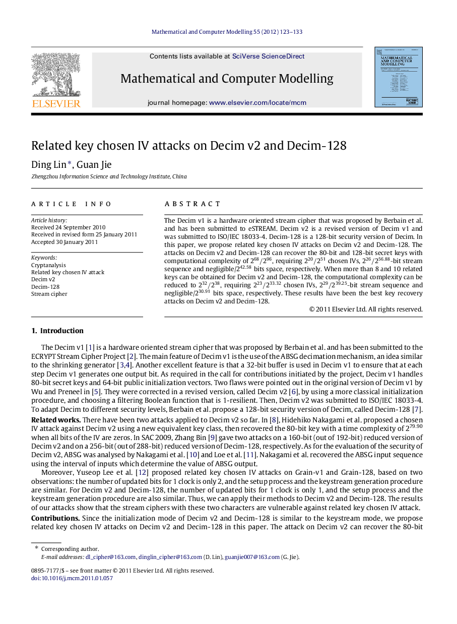 Related key chosen IV attacks on Decim v2 and Decim-128