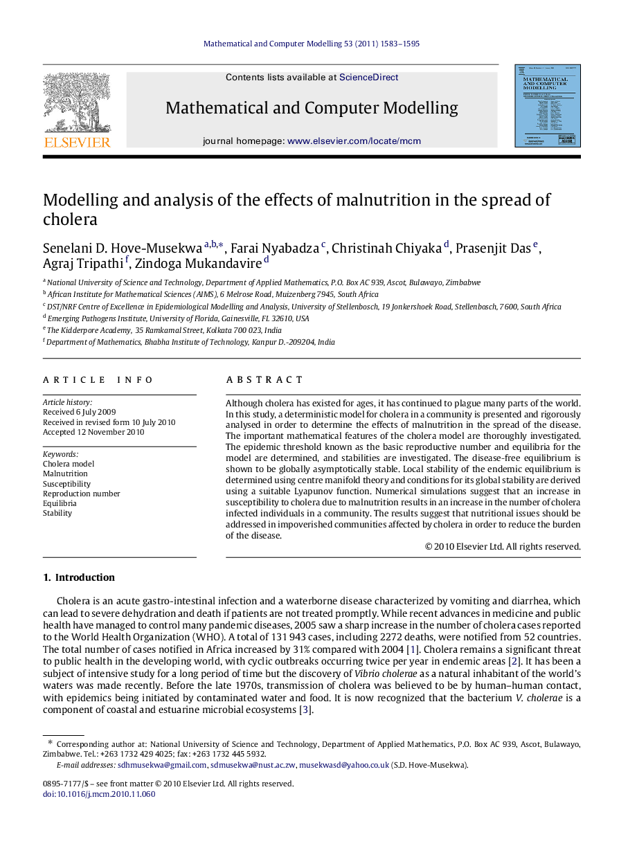 Modelling and analysis of the effects of malnutrition in the spread of cholera