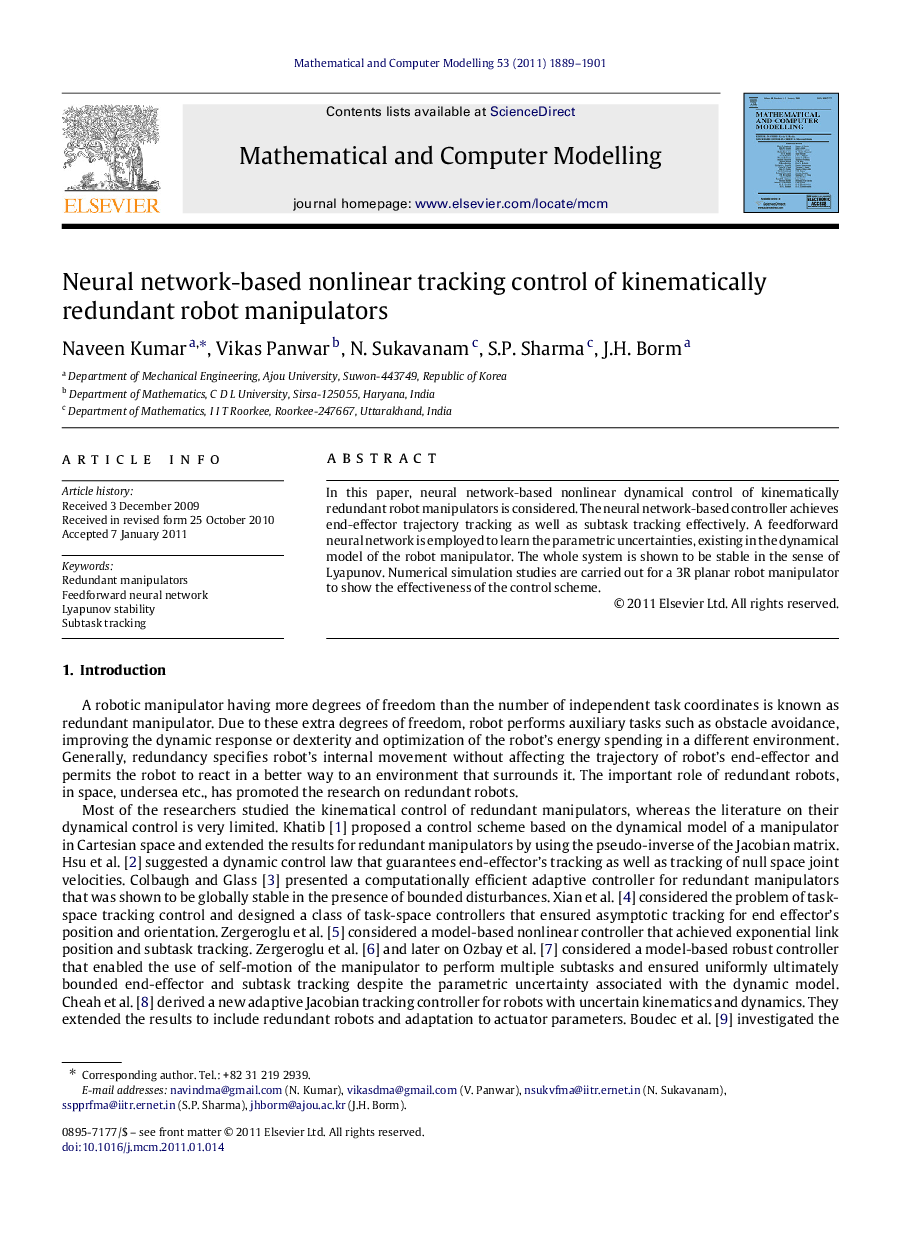 Neural network-based nonlinear tracking control of kinematically redundant robot manipulators