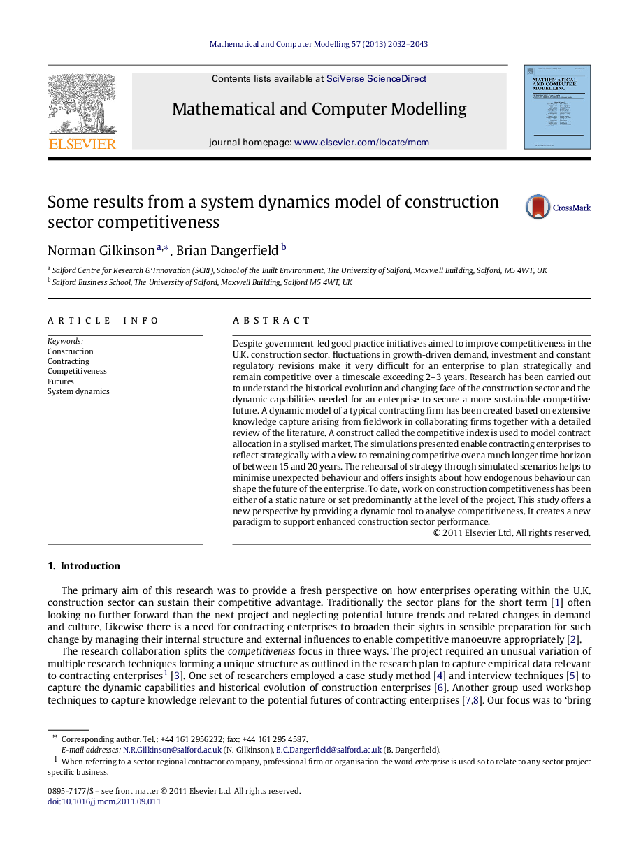 Some results from a system dynamics model of construction sector competitiveness