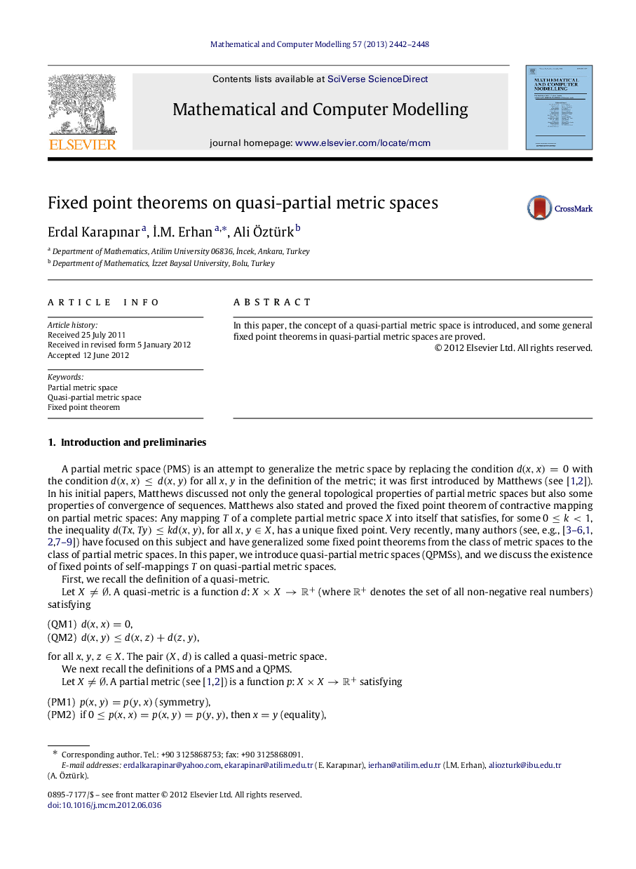 Fixed point theorems on quasi-partial metric spaces