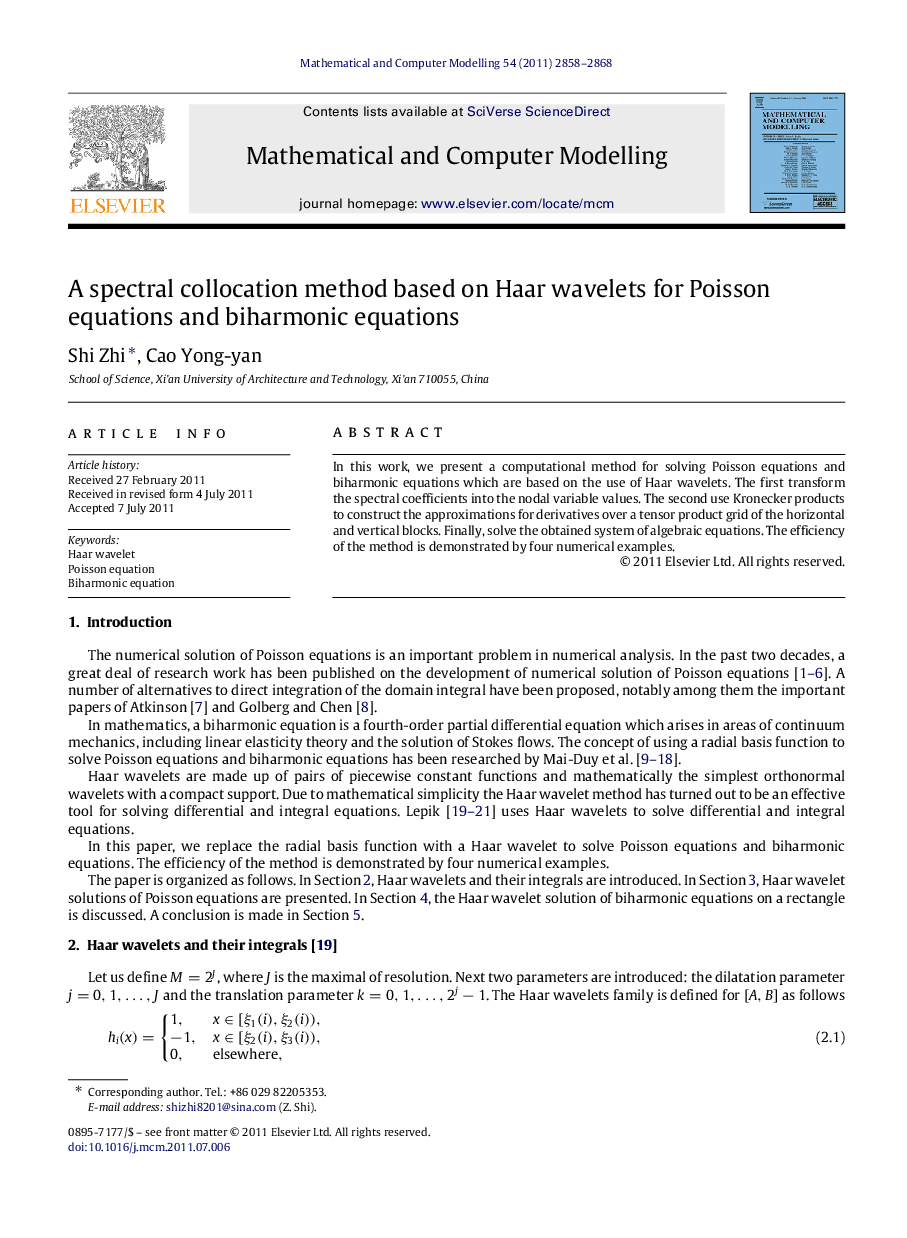 A spectral collocation method based on Haar wavelets for Poisson equations and biharmonic equations