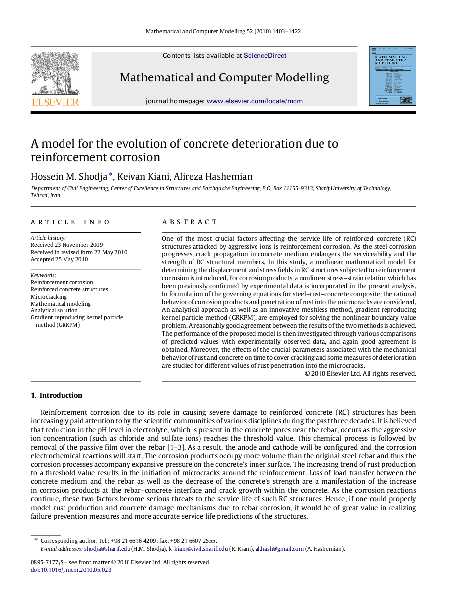 A model for the evolution of concrete deterioration due to reinforcement corrosion