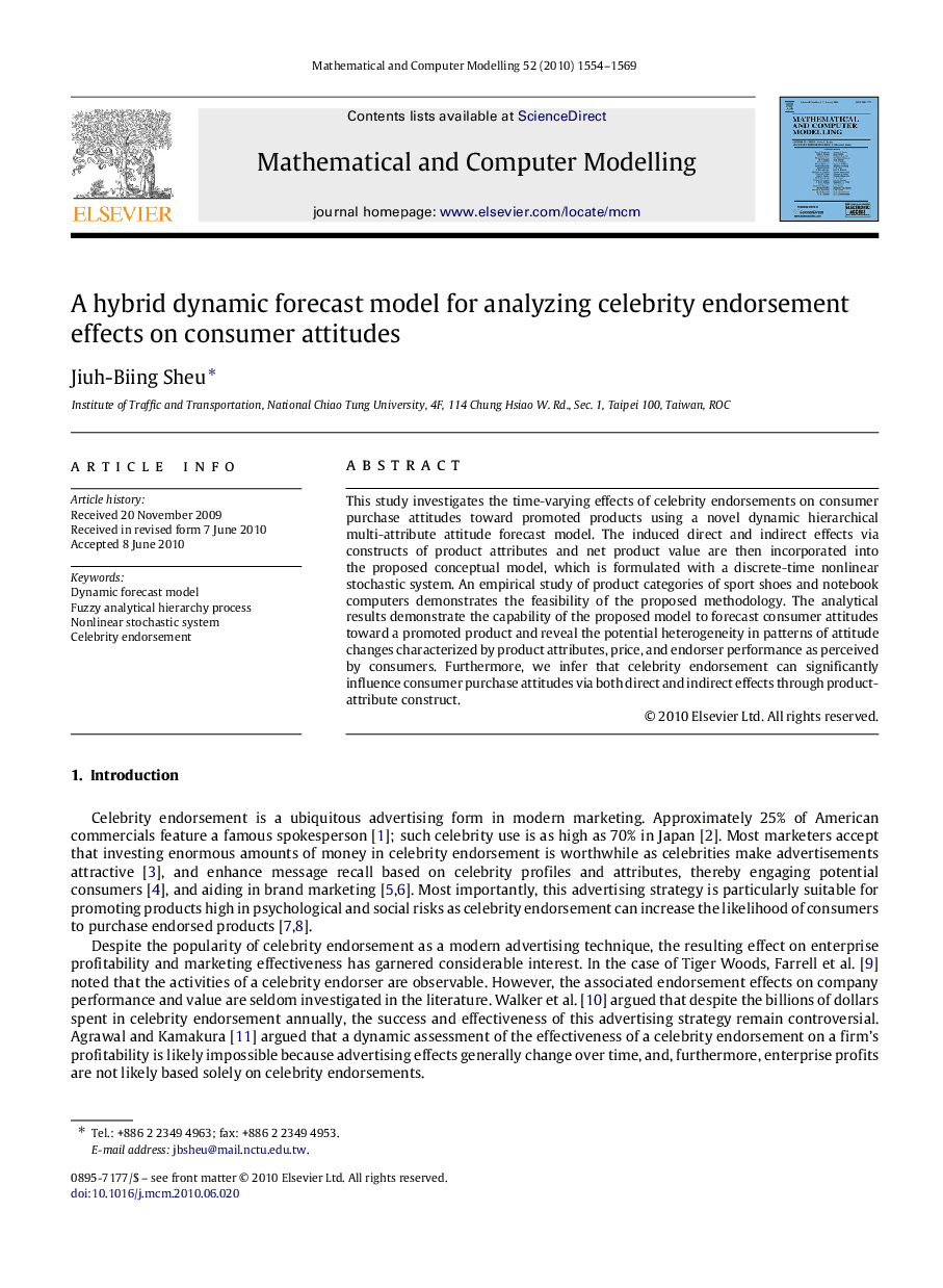 A hybrid dynamic forecast model for analyzing celebrity endorsement effects on consumer attitudes