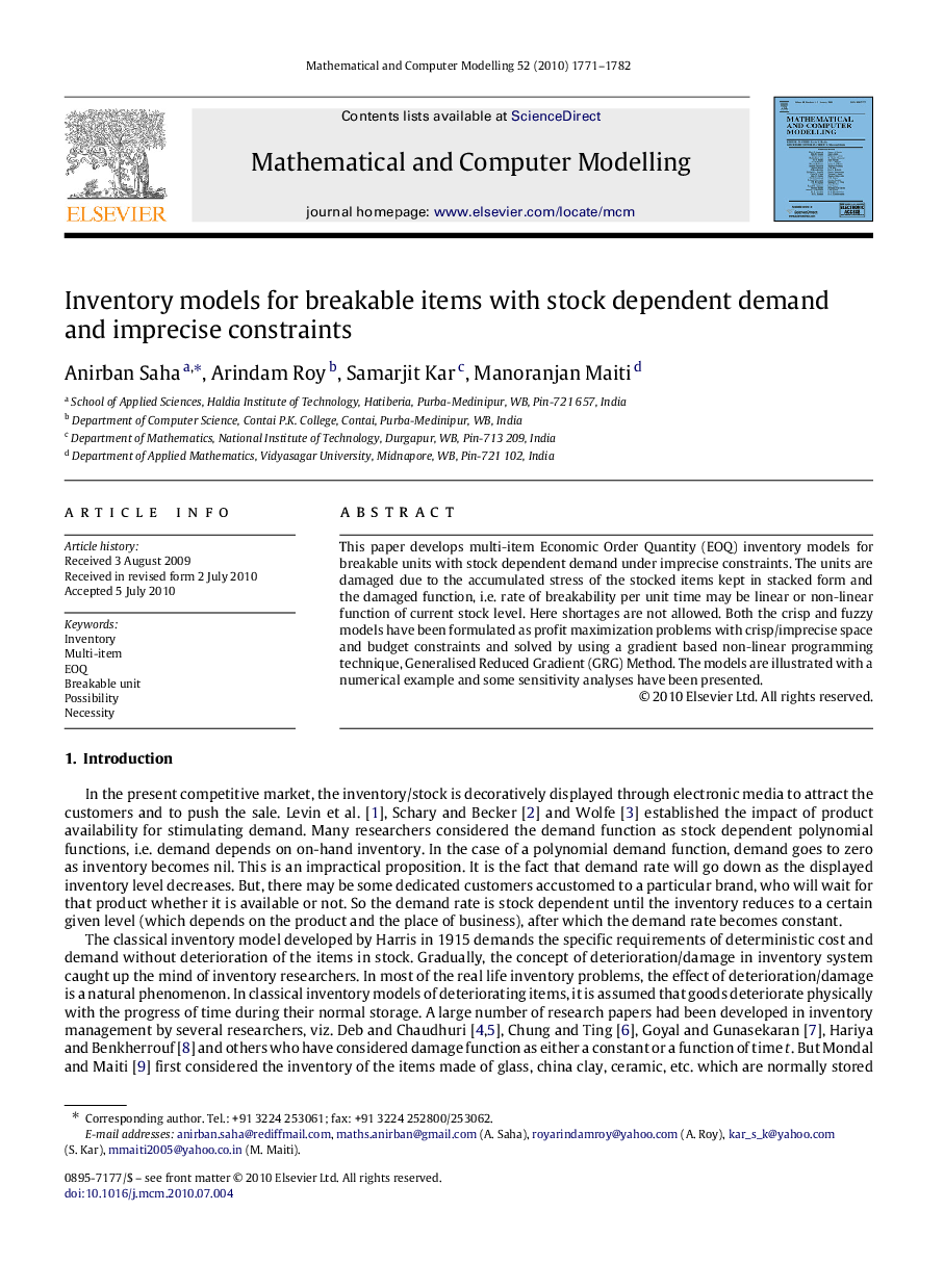 Inventory models for breakable items with stock dependent demand and imprecise constraints