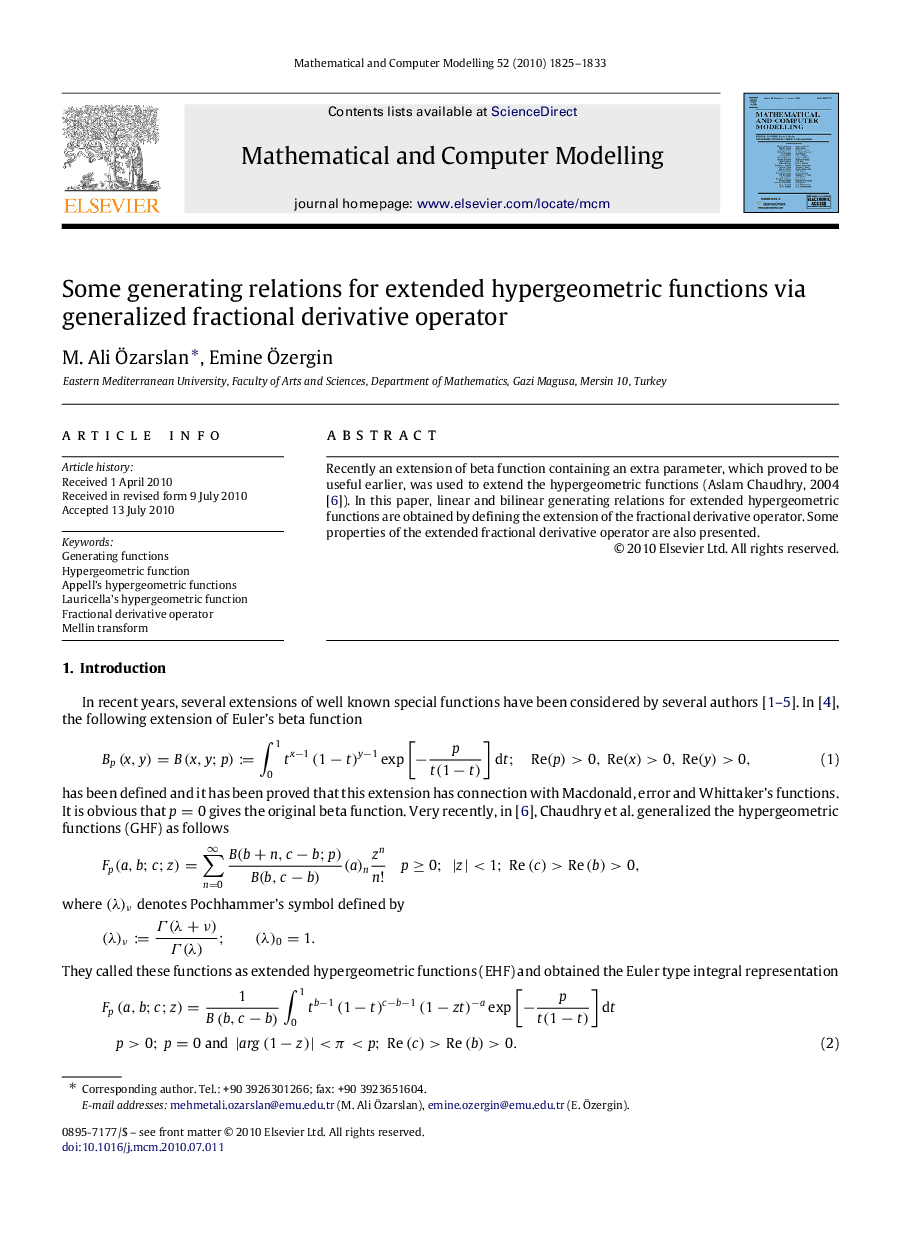 Some generating relations for extended hypergeometric functions via generalized fractional derivative operator