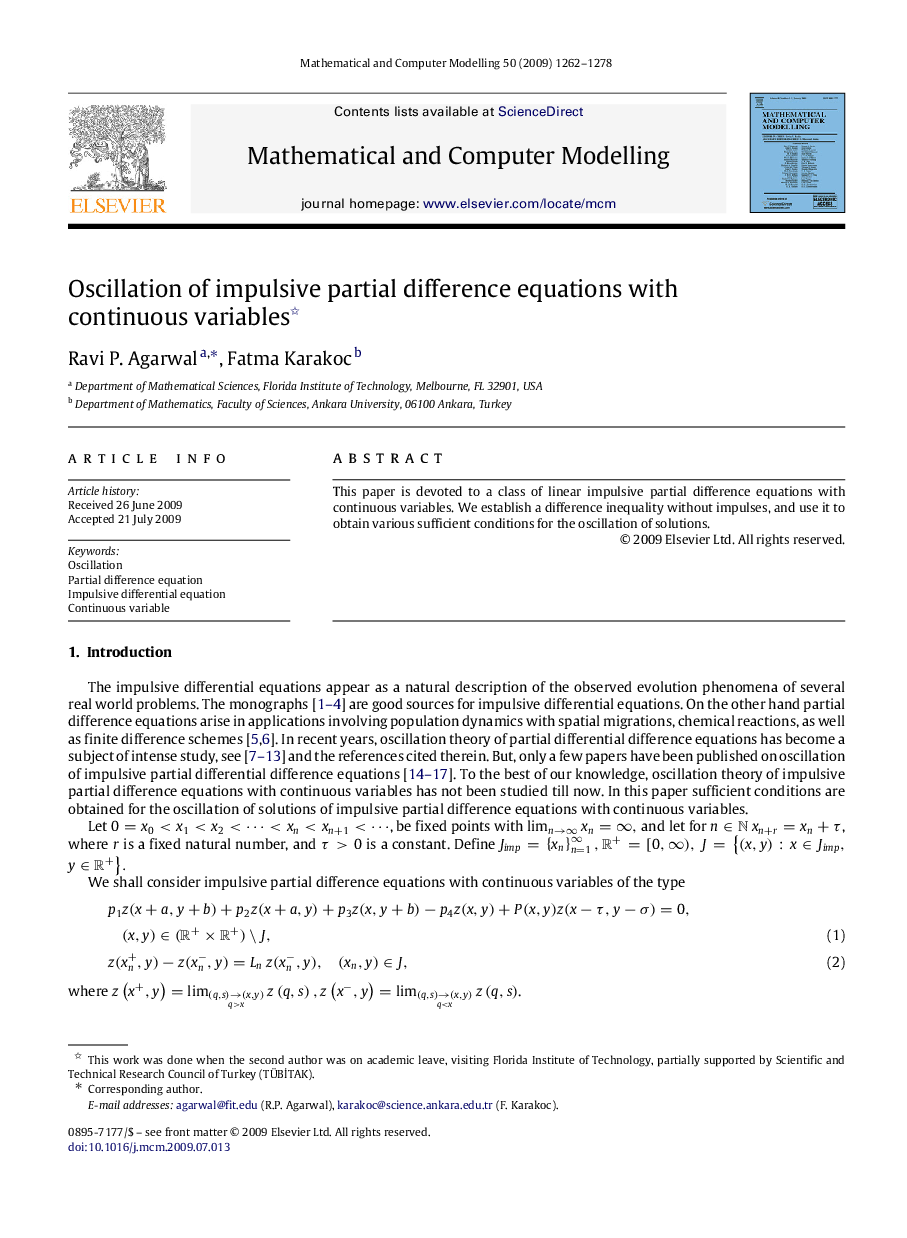 Oscillation of impulsive partial difference equations with continuous variables 