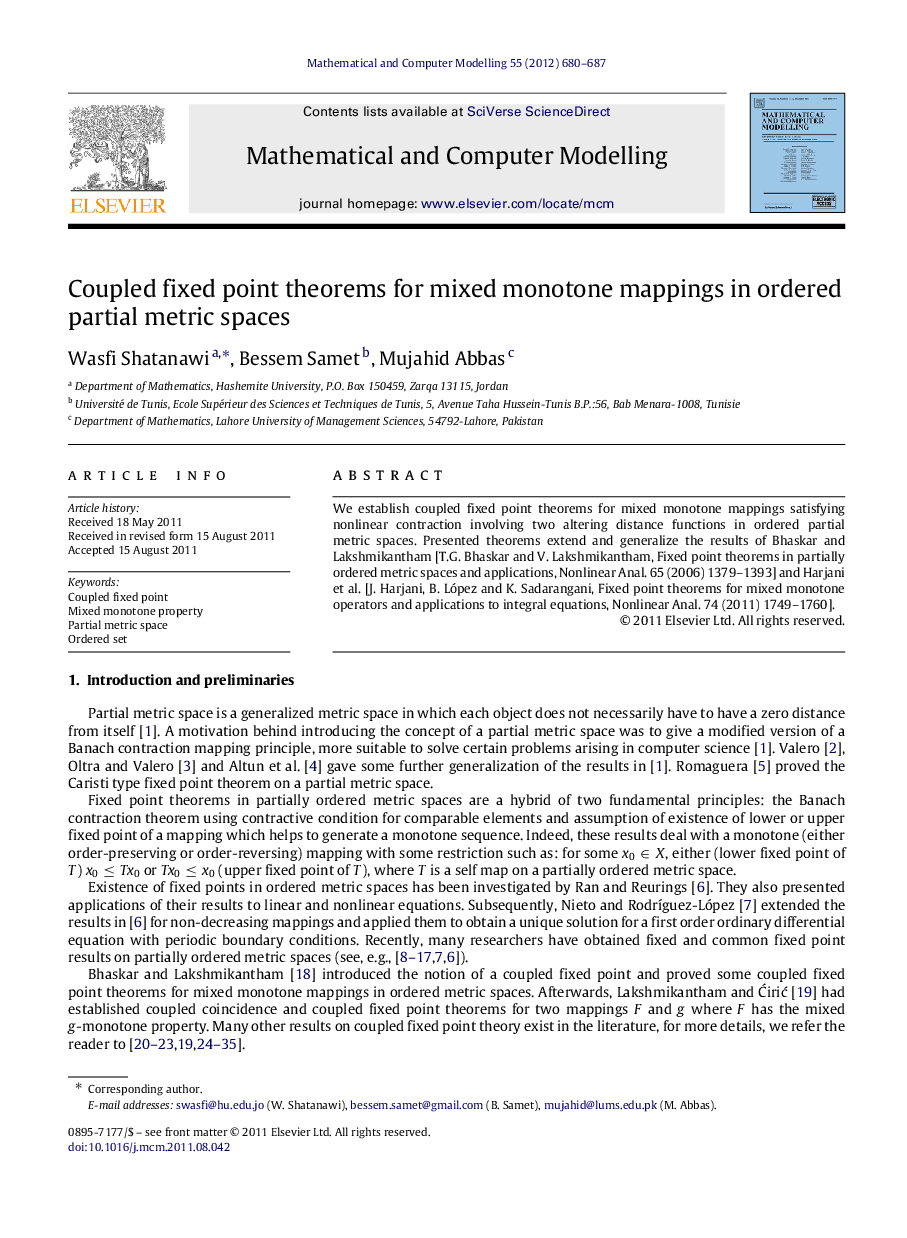 Coupled fixed point theorems for mixed monotone mappings in ordered partial metric spaces