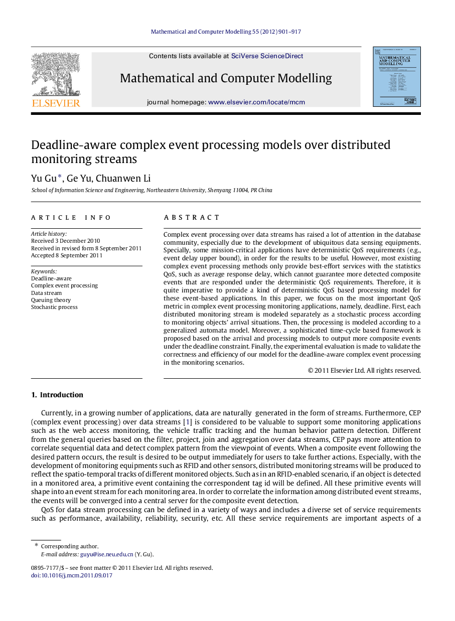 Deadline-aware complex event processing models over distributed monitoring streams