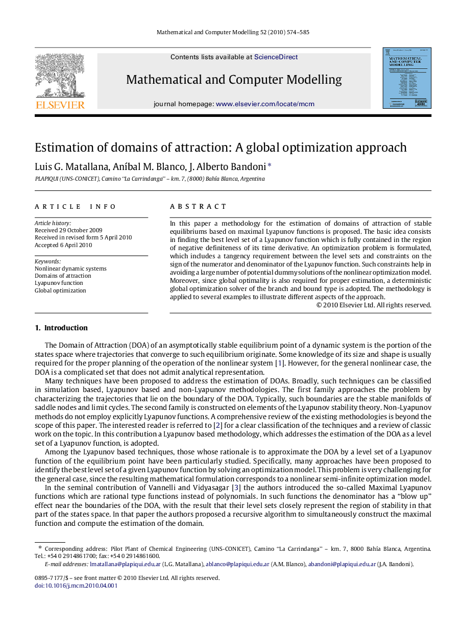 Estimation of domains of attraction: A global optimization approach