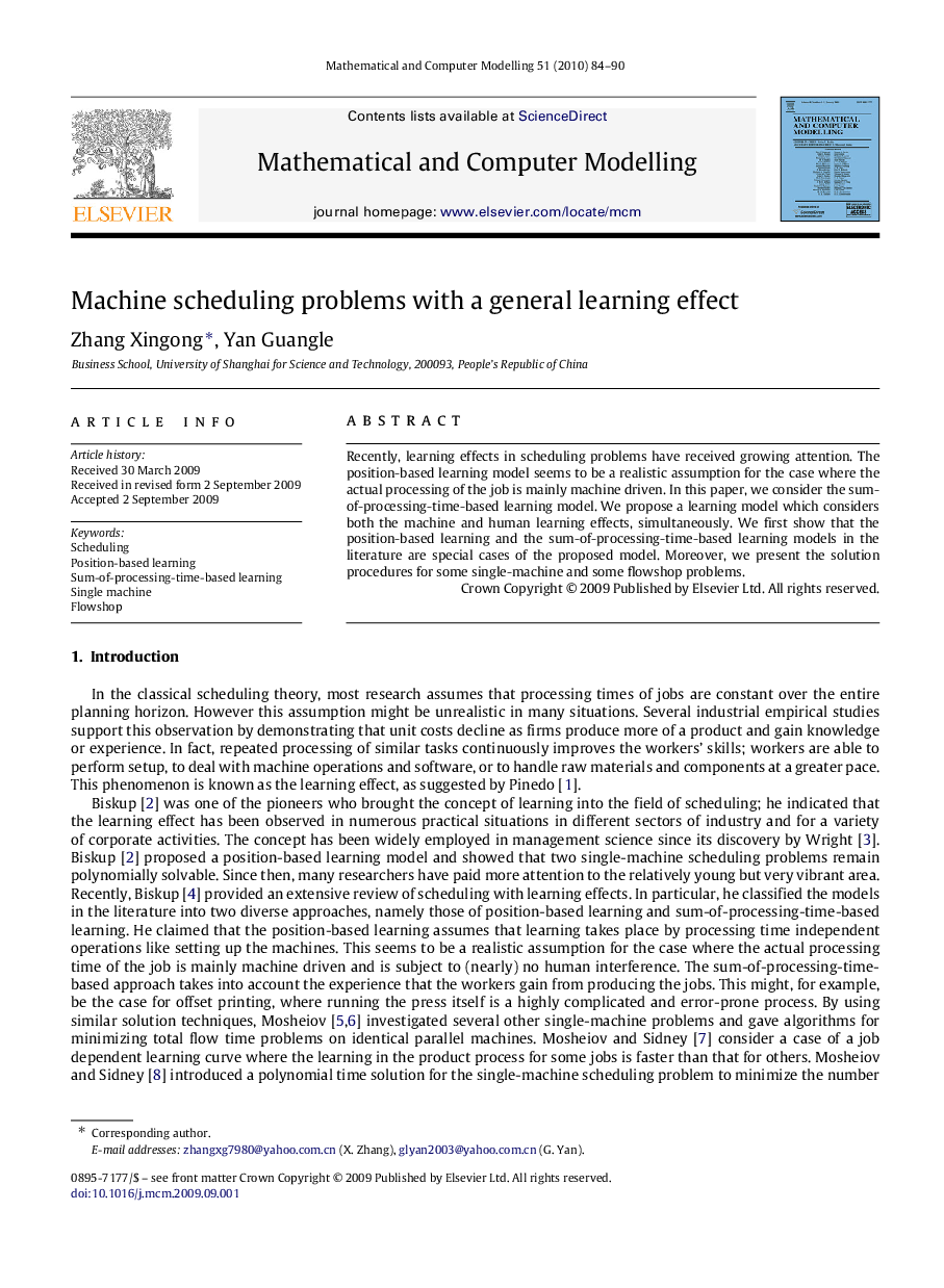 Machine scheduling problems with a general learning effect