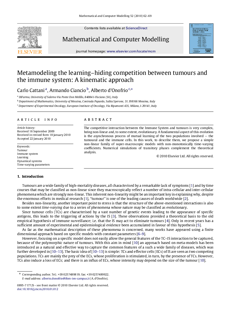 Metamodeling the learning–hiding competition between tumours and the immune system: A kinematic approach