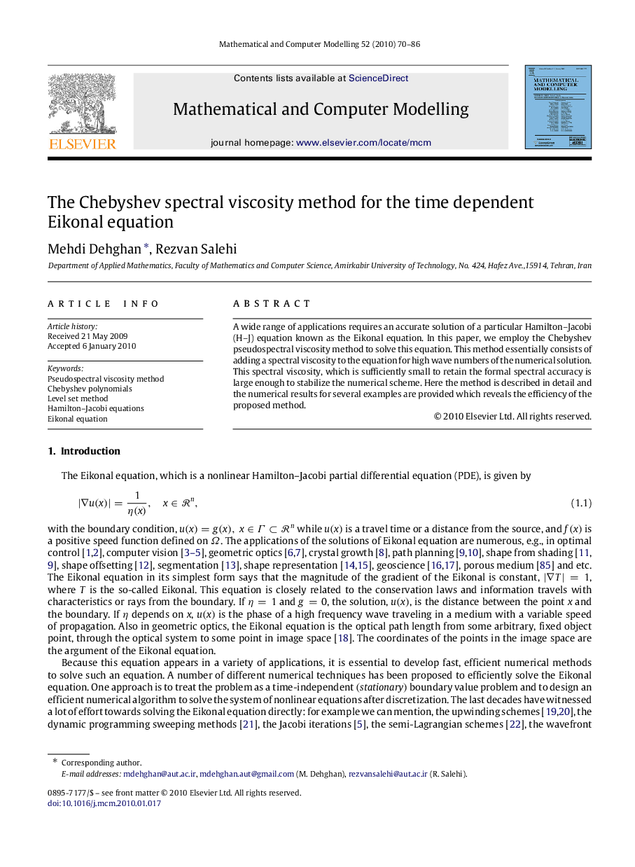 The Chebyshev spectral viscosity method for the time dependent Eikonal equation