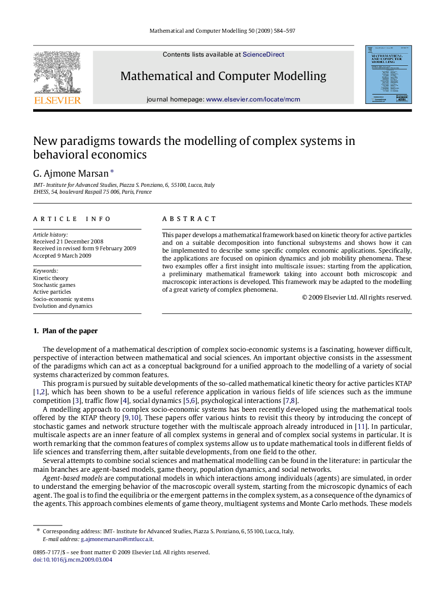 New paradigms towards the modelling of complex systems in behavioral economics