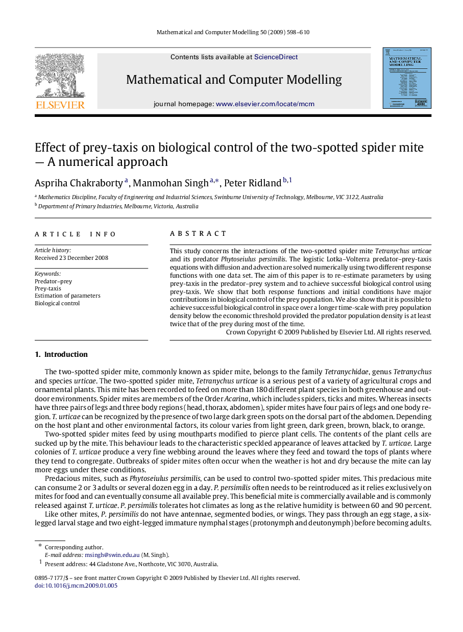 Effect of prey-taxis on biological control of the two-spotted spider mite — A numerical approach