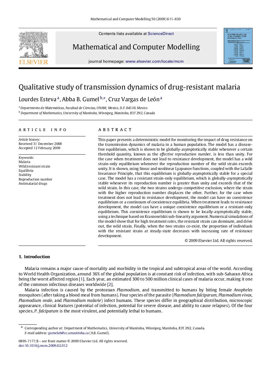 Qualitative study of transmission dynamics of drug-resistant malaria