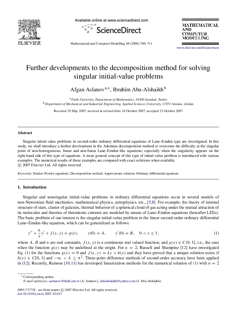 Further developments to the decomposition method for solving singular initial-value problems