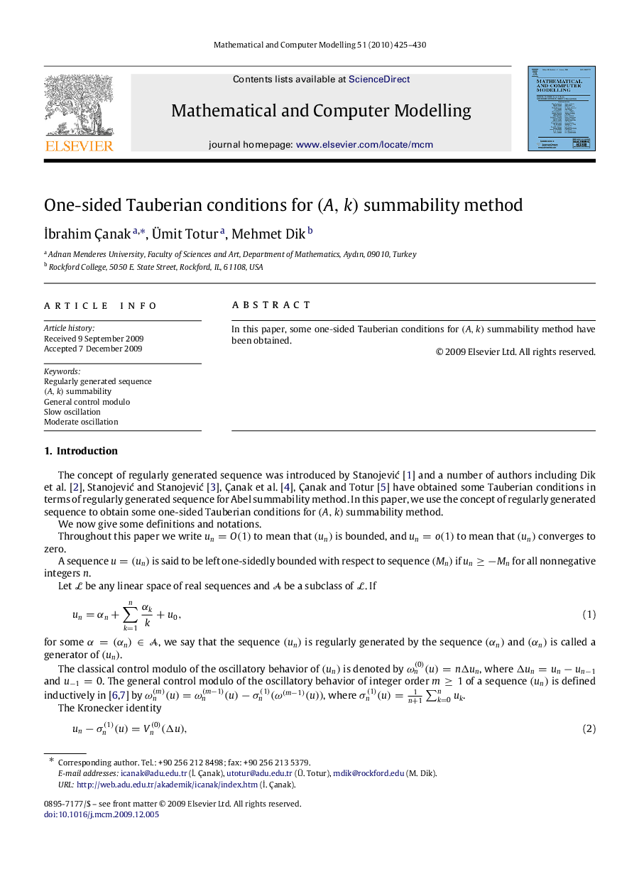 One-sided Tauberian conditions for (A,k)(A,k) summability method